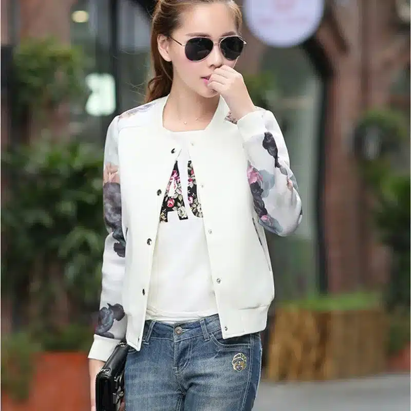 2017 Women Jacket Brand Tops Flower Print Girl Plus Size Casual baseball Sweatshirt Button Thin Bomber Long Sleeves Coat Jackets 5