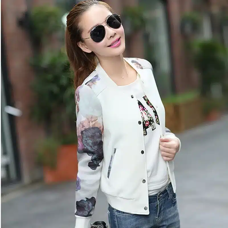 2017 Women Jacket Brand Tops Flower Print Girl Plus Size Casual baseball Sweatshirt Button Thin Bomber Long Sleeves Coat Jackets 6