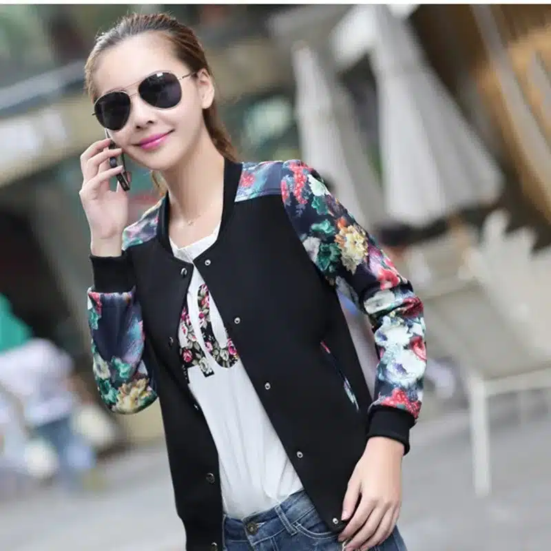 2017 Women Jacket Brand Tops Flower Print Girl Plus Size Casual baseball Sweatshirt Button Thin Bomber Long Sleeves Coat Jackets 8