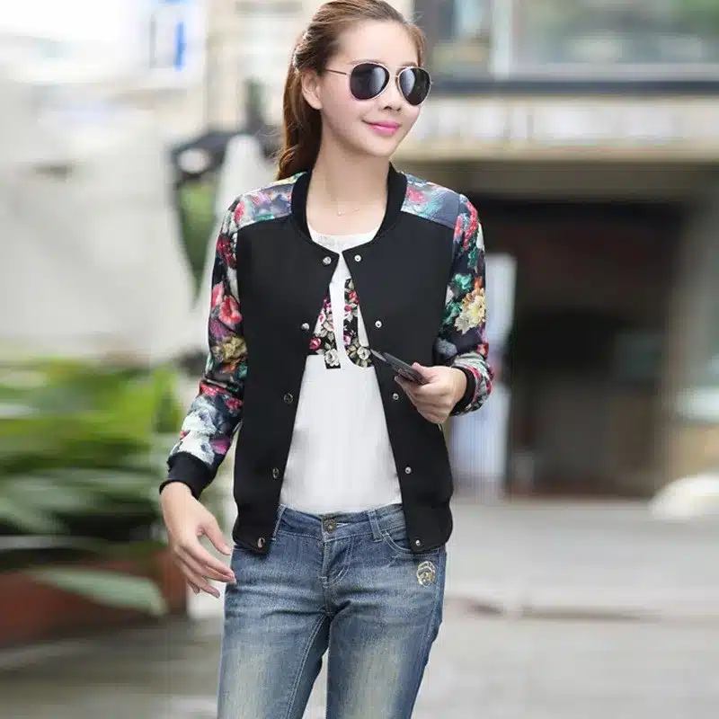 2017 Women Jacket Brand Tops Flower Print Girl Plus Size Casual baseball Sweatshirt Button Thin Bomber Long Sleeves Coat Jackets 9