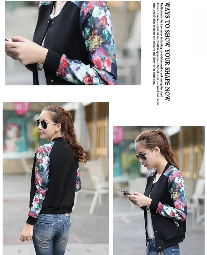 2017 Women Jacket Brand Tops Flower Print Girl Plus Size Casual baseball Sweatshirt Button Thin Bomber Long Sleeves Coat Jackets 10