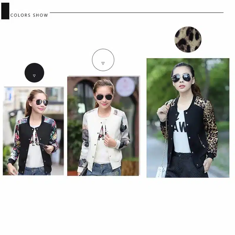 2017 Flower Print Plus big Size Baseball short Jacket Women Round Collar Button Thin Bomber Jackets Long Sleeves girl Coat 10