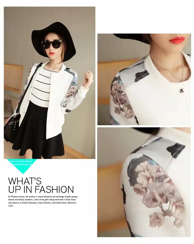 2017 Flower Print Plus big Size Baseball short Jacket Women Round Collar Button Thin Bomber Jackets Long Sleeves girl Coat 18