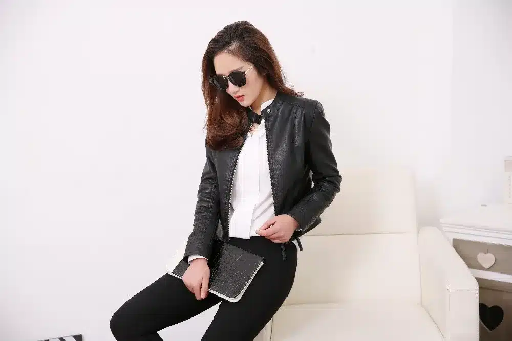 European Style O Neck Collar Pu Leather Jacket New Fashion Motorcycle Leather Clothing Women Slim PU Locomotive Jackets 4
