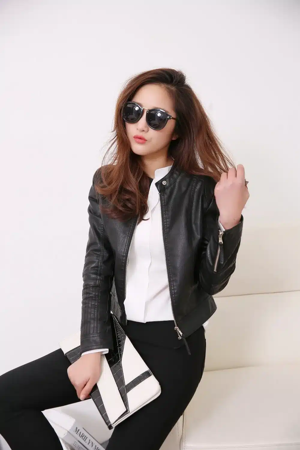 European Style O Neck Collar Pu Leather Jacket New Fashion Motorcycle Leather Clothing Women Slim PU Locomotive Jackets 7