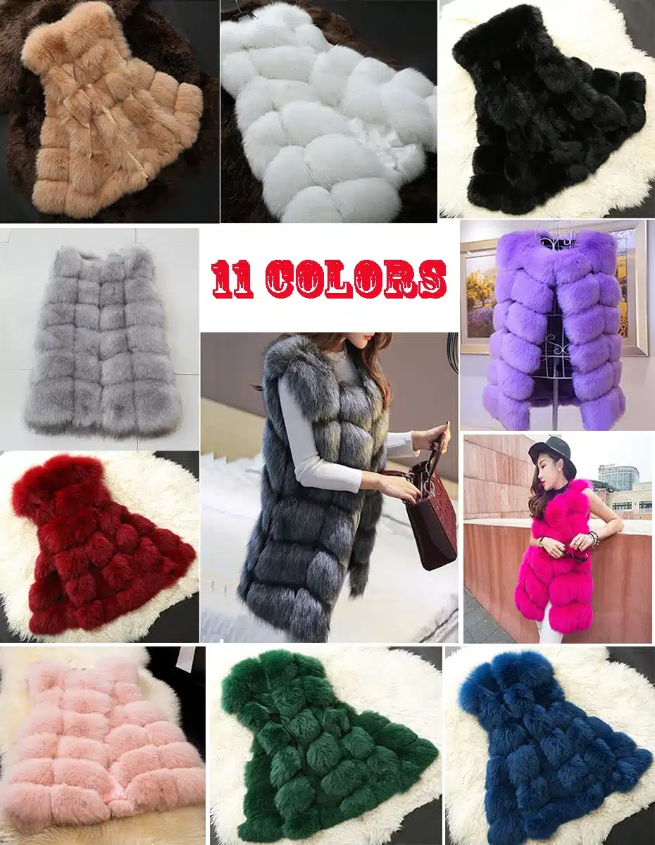 2017 Winter Warm Luxury Fur Vest for Women Faux Fur Coat Vests Women's Coats Jacket High Quality Furry Coat 12