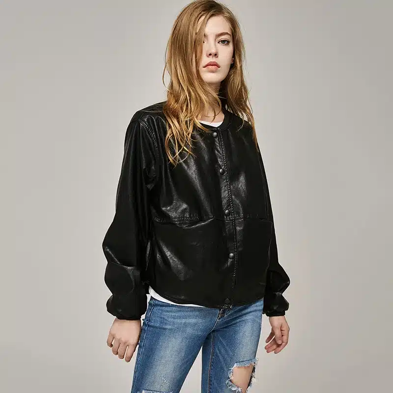 2017 Autumn Leather Jacket Women Casual Long Sleeve Button Slim Coat Fashion PU Leather Bomber Jacket Femininas 13