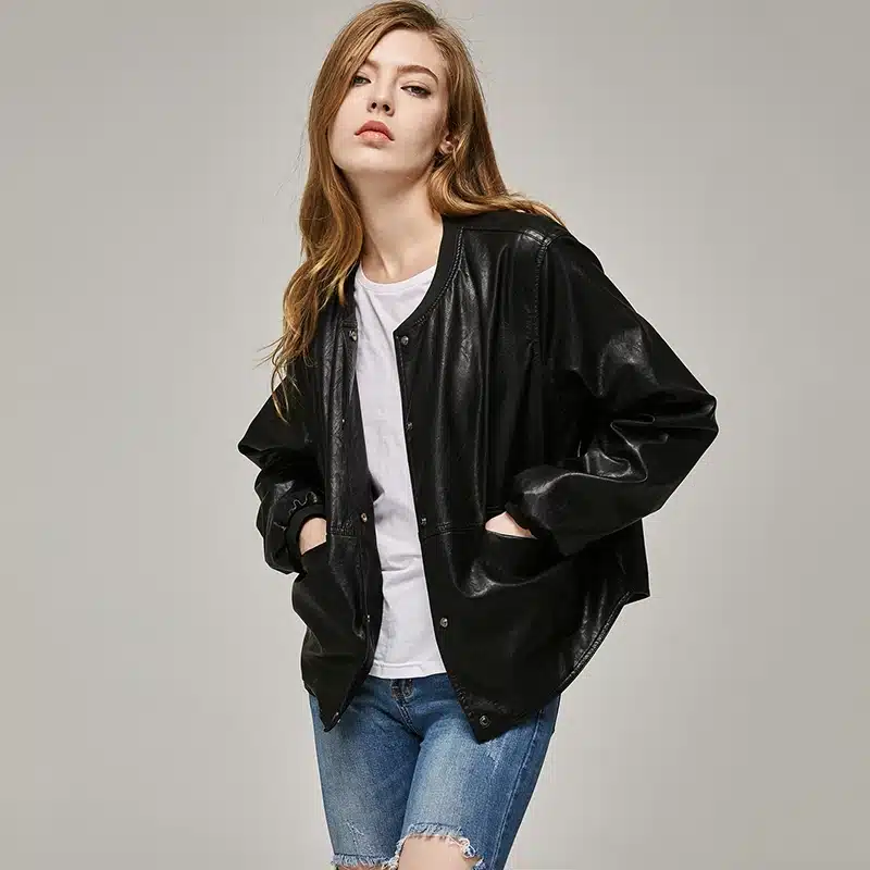 2017 Autumn Leather Jacket Women Casual Long Sleeve Button Slim Coat Fashion PU Leather Bomber Jacket Femininas 14