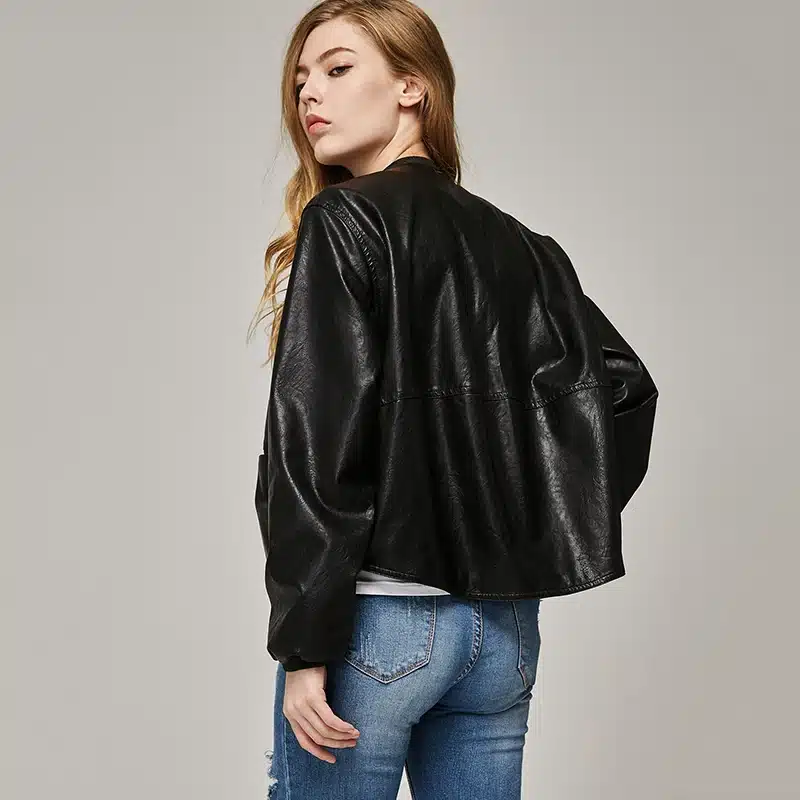 2017 Autumn Leather Jacket Women Casual Long Sleeve Button Slim Coat Fashion PU Leather Bomber Jacket Femininas 15