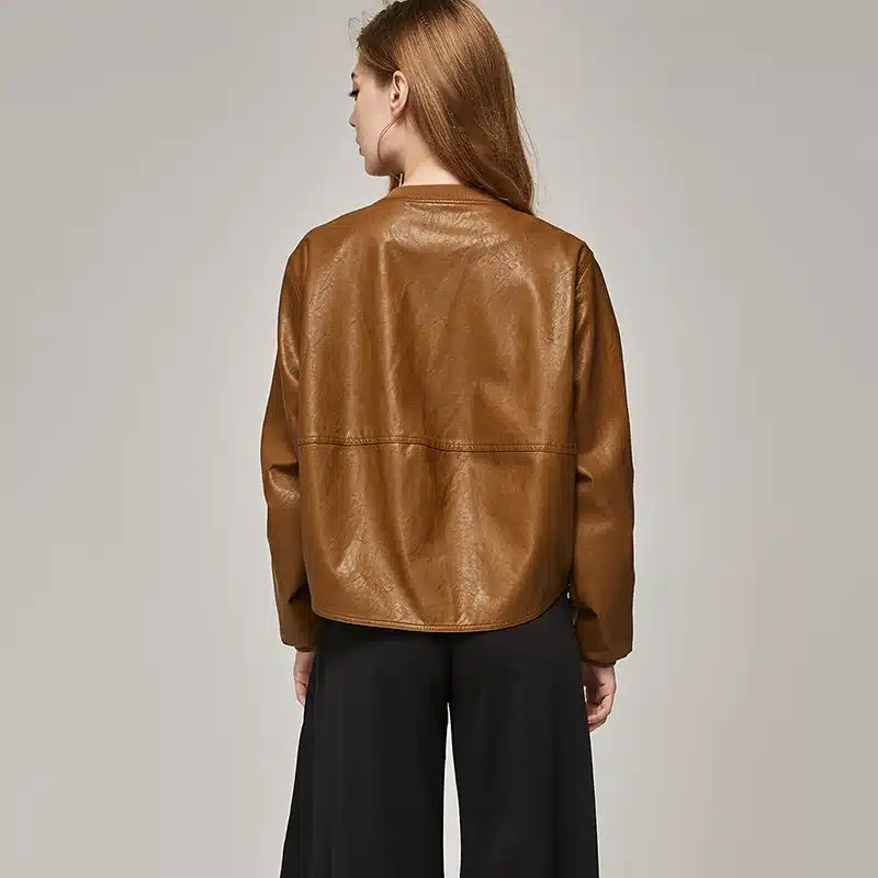 2017 Autumn Leather Jacket Women Casual Long Sleeve Button Slim Coat Fashion PU Leather Bomber Jacket Femininas 18