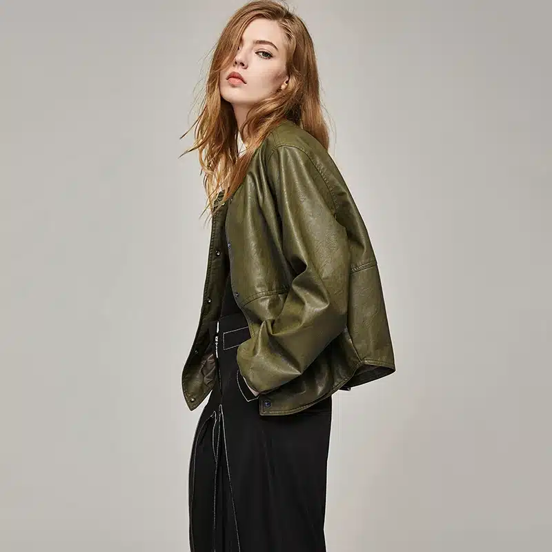 2017 Autumn Leather Jacket Women Casual Long Sleeve Button Slim Coat Fashion PU Leather Bomber Jacket Femininas 20