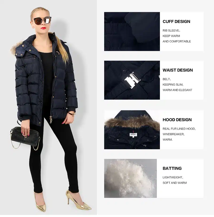 COUTUDI New Arrival Winter Jacket Women Slim Thick Warm Stylish Jacket Coats Lady With Fur Hooded Belt High Quality Down Jackets 10
