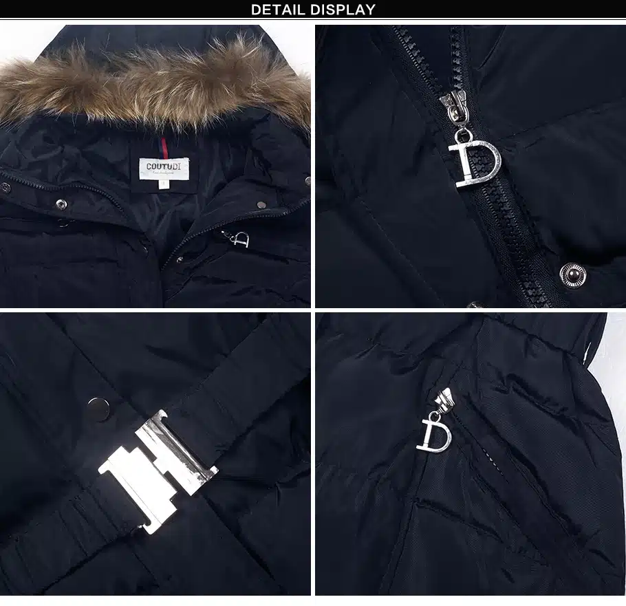 COUTUDI New Arrival Winter Jacket Women Slim Thick Warm Stylish Jacket Coats Lady With Fur Hooded Belt High Quality Down Jackets 16