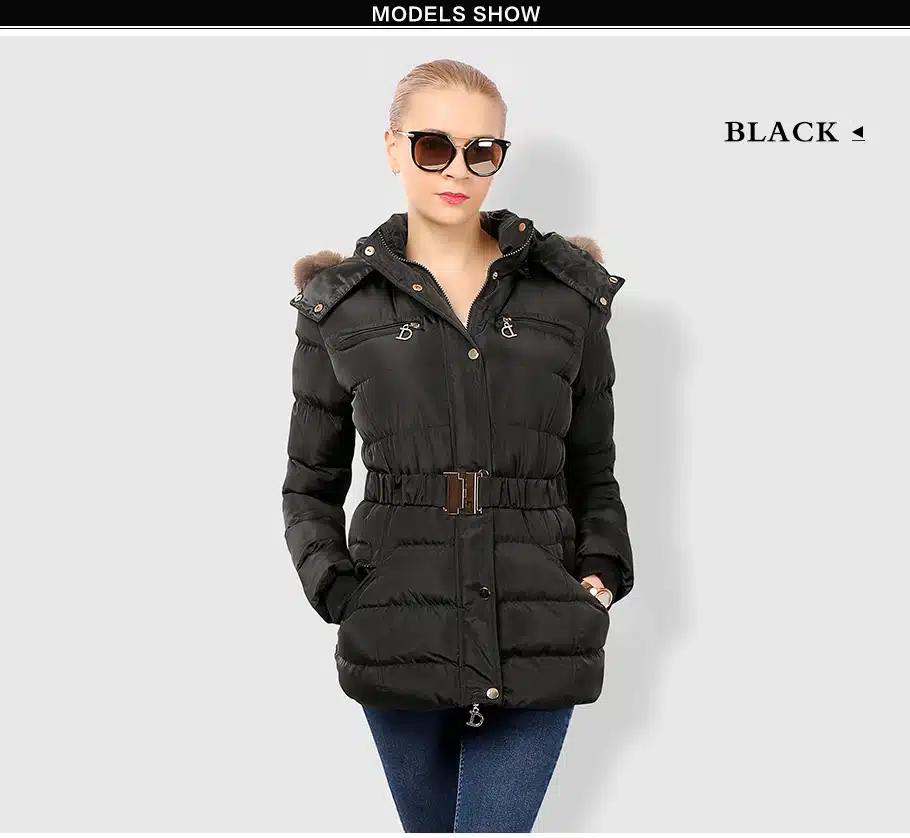 COUTUDI New Arrival Winter Jacket Women Slim Thick Warm Stylish Jacket Coats Lady With Fur Hooded Belt High Quality Down Jackets 17