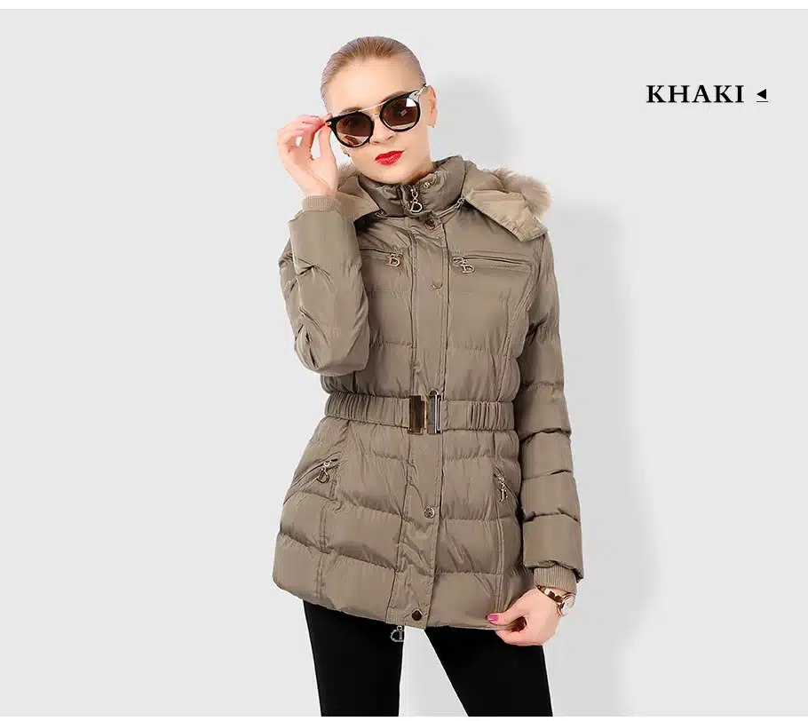 COUTUDI New Arrival Winter Jacket Women Slim Thick Warm Stylish Jacket Coats Lady With Fur Hooded Belt High Quality Down Jackets 19