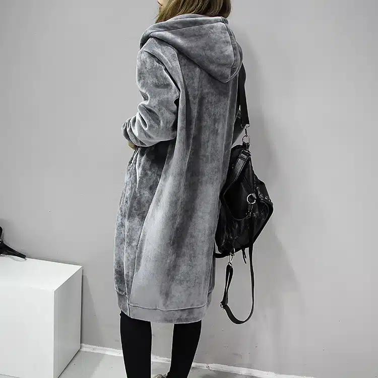 2017 Autumn New Open Velvet Women Hooded Basic Coats jacket Casual Lady Winter Long Fashion Black Hooded Jacket Outwear A3386 12