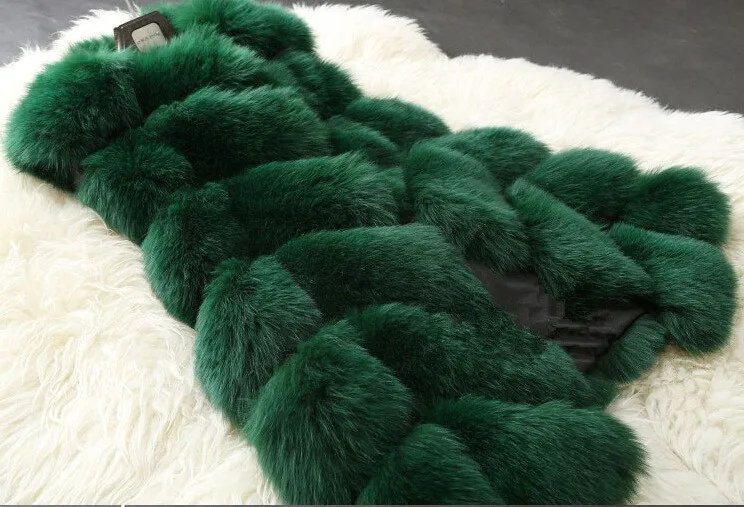 New 2016 Winter Coat Women Fur Vest With a Pocket High-Grade Faux Fur Coat Leisure Women Fox Fur Long Vest S-4XL Size 20