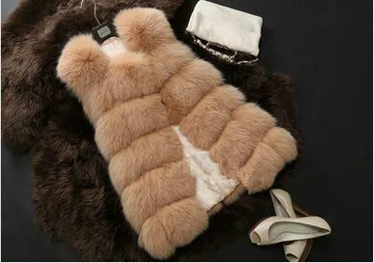 New 2016 Winter Coat Women Fur Vest With a Pocket High-Grade Faux Fur Coat Leisure Women Fox Fur Long Vest S-4XL Size 22