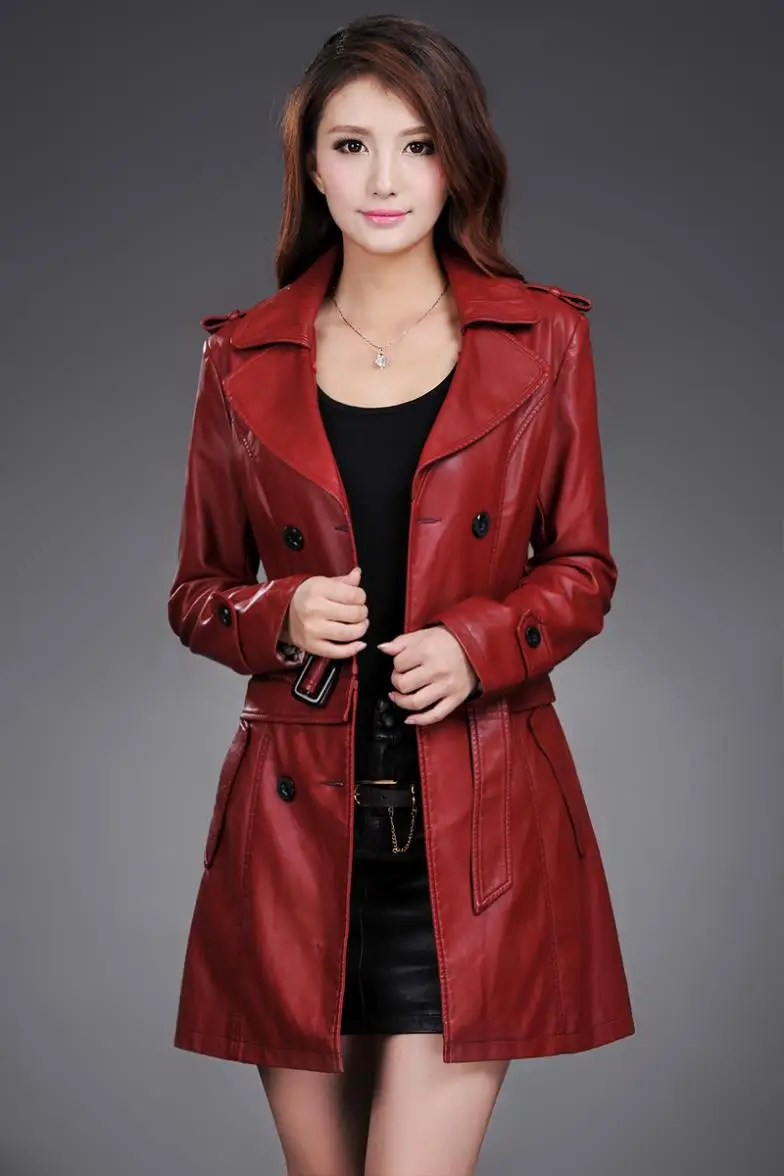 Leather Jacket Women Top Fashion New Plus Size Slim Dual Use Pu Removable Ladies Faux Synthetic Long Leather Trench Coat Female 16