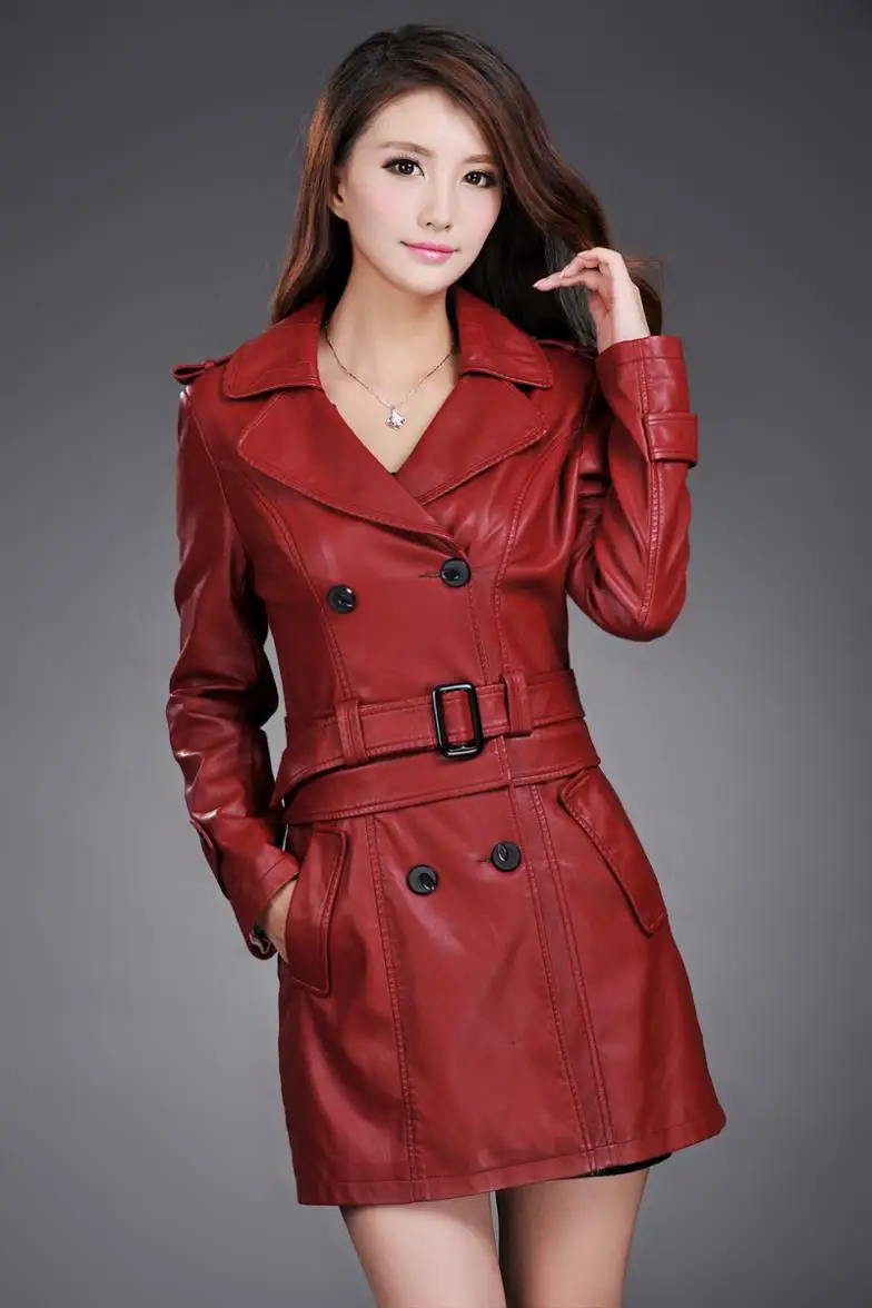 Leather Jacket Women Top Fashion New Plus Size Slim Dual Use Pu Removable Ladies Faux Synthetic Long Leather Trench Coat Female 18