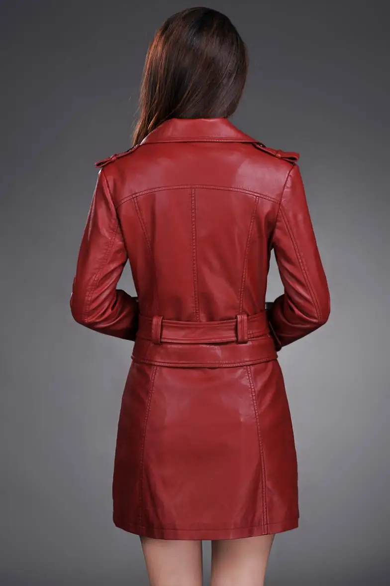 Leather Jacket Women Top Fashion New Plus Size Slim Dual Use Pu Removable Ladies Faux Synthetic Long Leather Trench Coat Female 19