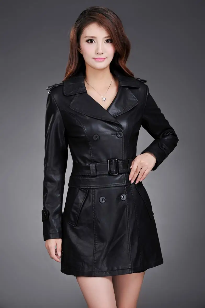 Leather Jacket Women Top Fashion New Plus Size Slim Dual Use Pu Removable Ladies Faux Synthetic Long Leather Trench Coat Female 29