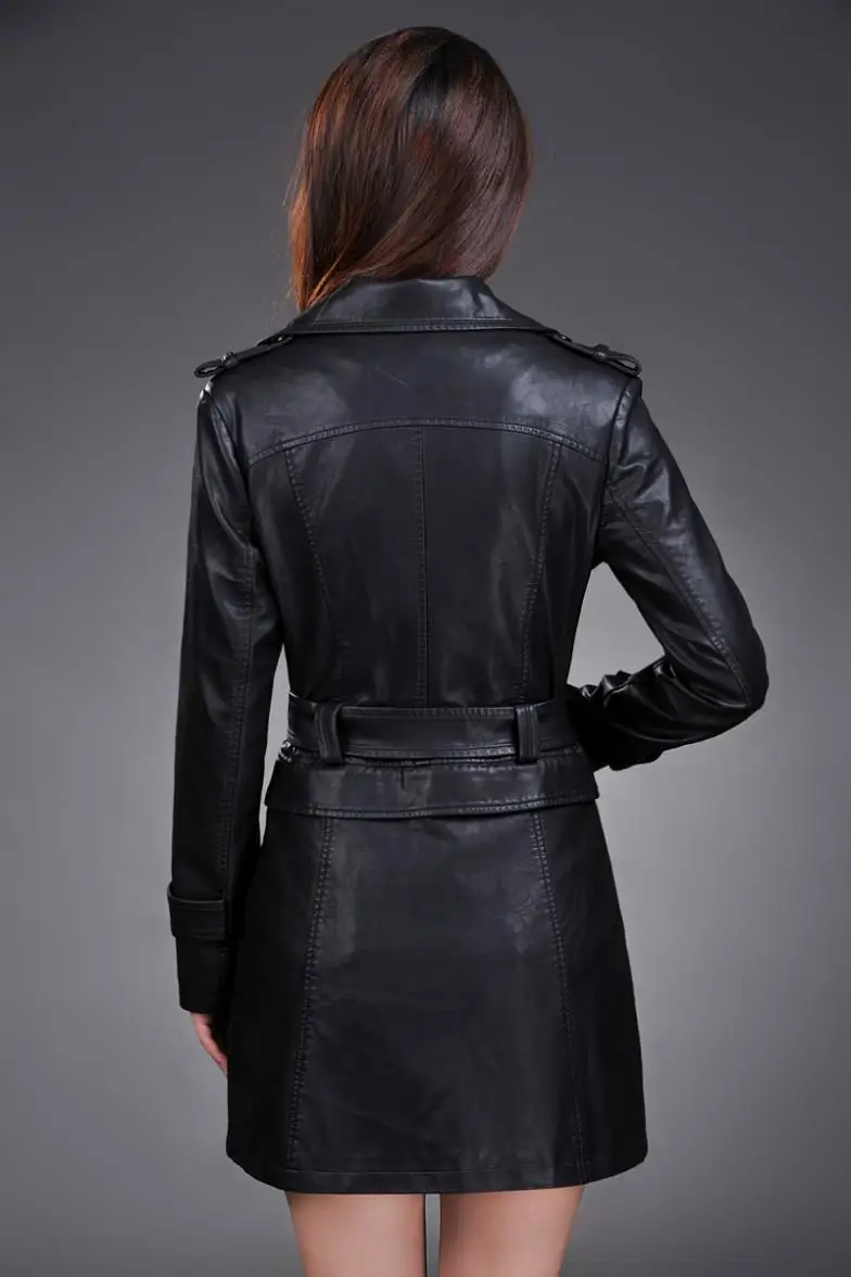 Leather Jacket Women Top Fashion New Plus Size Slim Dual Use Pu Removable Ladies Faux Synthetic Long Leather Trench Coat Female 30