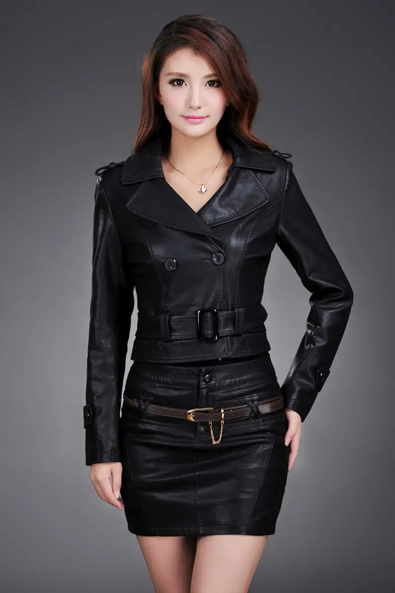 Leather Jacket Women Top Fashion New Plus Size Slim Dual Use Pu Removable Ladies Faux Synthetic Long Leather Trench Coat Female 31