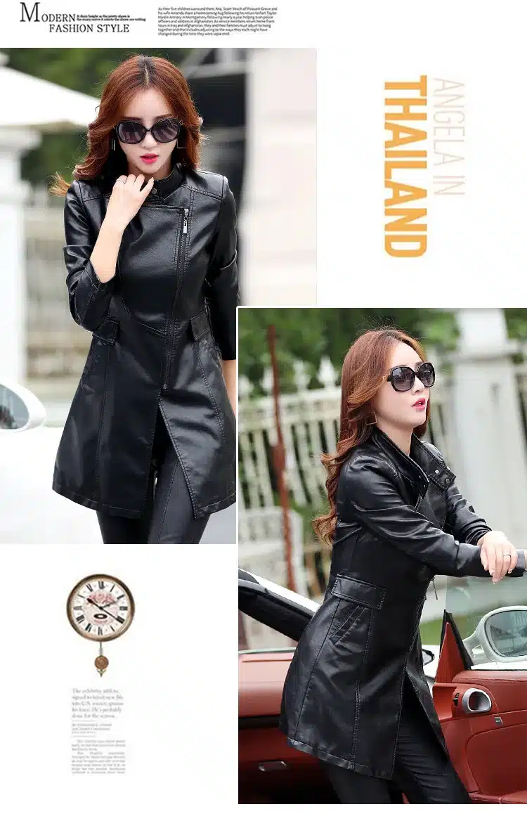 2017 Winter Women Leather Jacket Fashion Slim Patchwork Long Female Jacket High Quality PU Motorcycle Coat Plus Size M-5XL 18