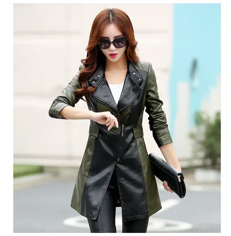 2017 Winter Women Leather Jacket Fashion Slim Patchwork Long Female Jacket High Quality PU Motorcycle Coat Plus Size M-5XL 24