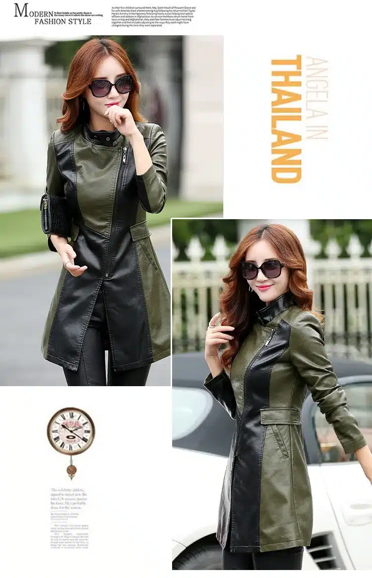 2017 Winter Women Leather Jacket Fashion Slim Patchwork Long Female Jacket High Quality PU Motorcycle Coat Plus Size M-5XL 25