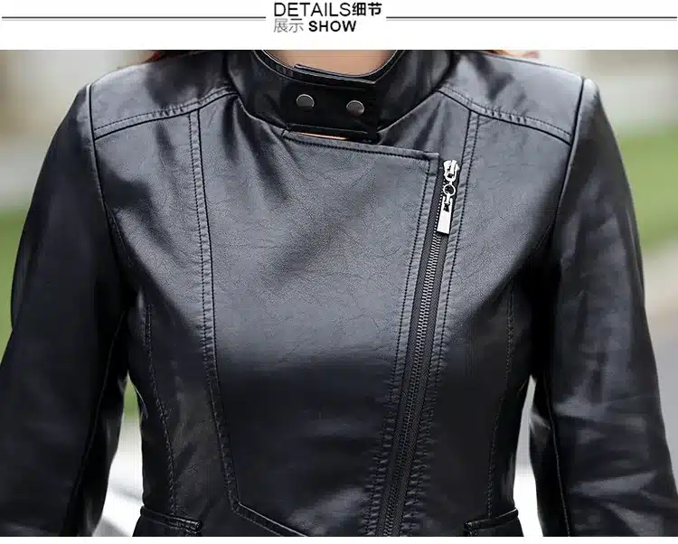 2017 Winter Women Leather Jacket Fashion Slim Patchwork Long Female Jacket High Quality PU Motorcycle Coat Plus Size M-5XL 30