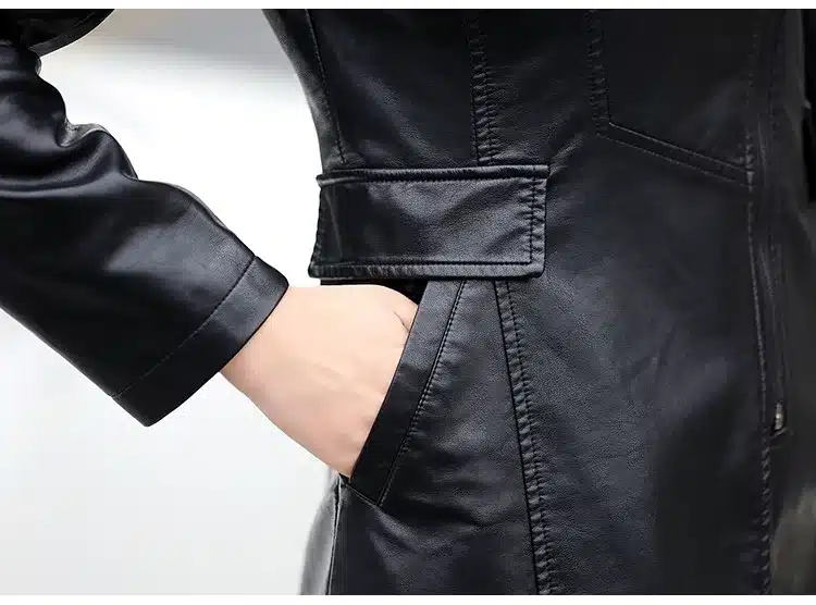 2017 Winter Women Leather Jacket Fashion Slim Patchwork Long Female Jacket High Quality PU Motorcycle Coat Plus Size M-5XL 34