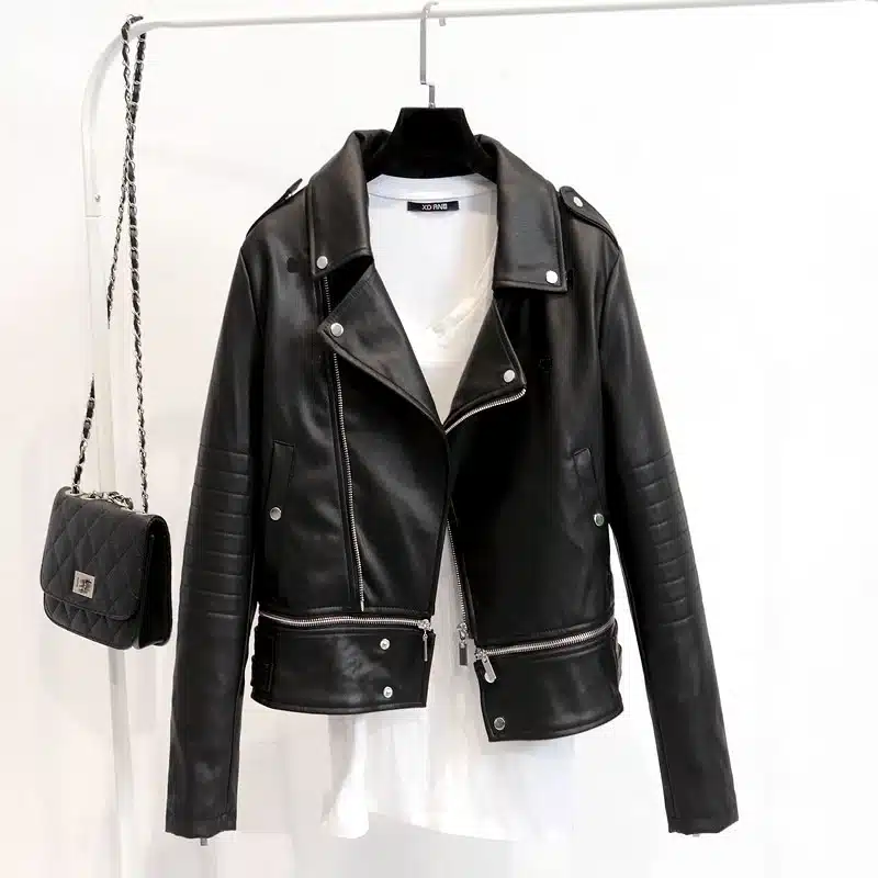 JUANTALK Fashion Spring Autumn Women Soft Faux Washed Leather Jacket Long Sleeve Zipper Detachable Motorcycle PU Jackets Coat 15