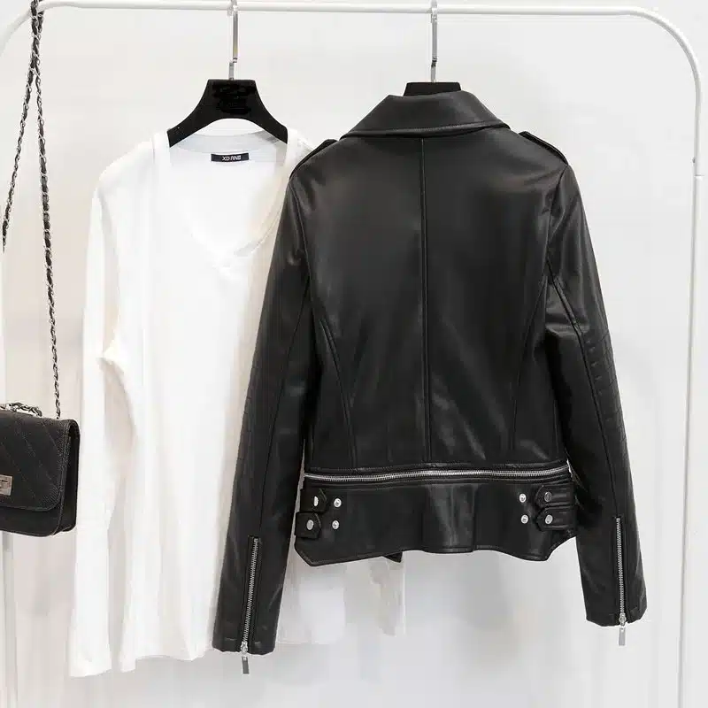 JUANTALK Fashion Spring Autumn Women Soft Faux Washed Leather Jacket Long Sleeve Zipper Detachable Motorcycle PU Jackets Coat 16