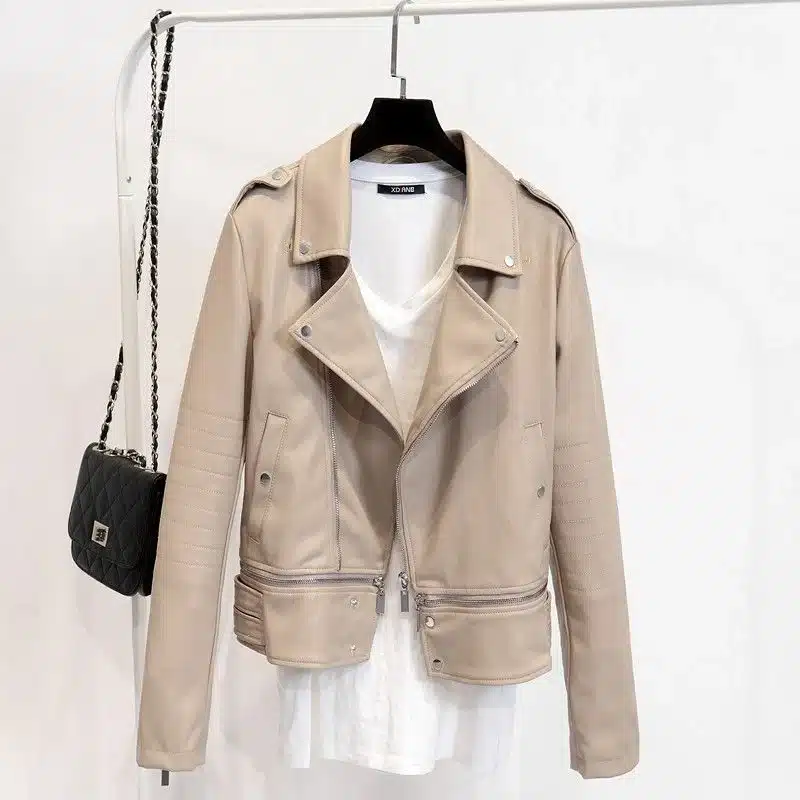 JUANTALK Fashion Spring Autumn Women Soft Faux Washed Leather Jacket Long Sleeve Zipper Detachable Motorcycle PU Jackets Coat 17