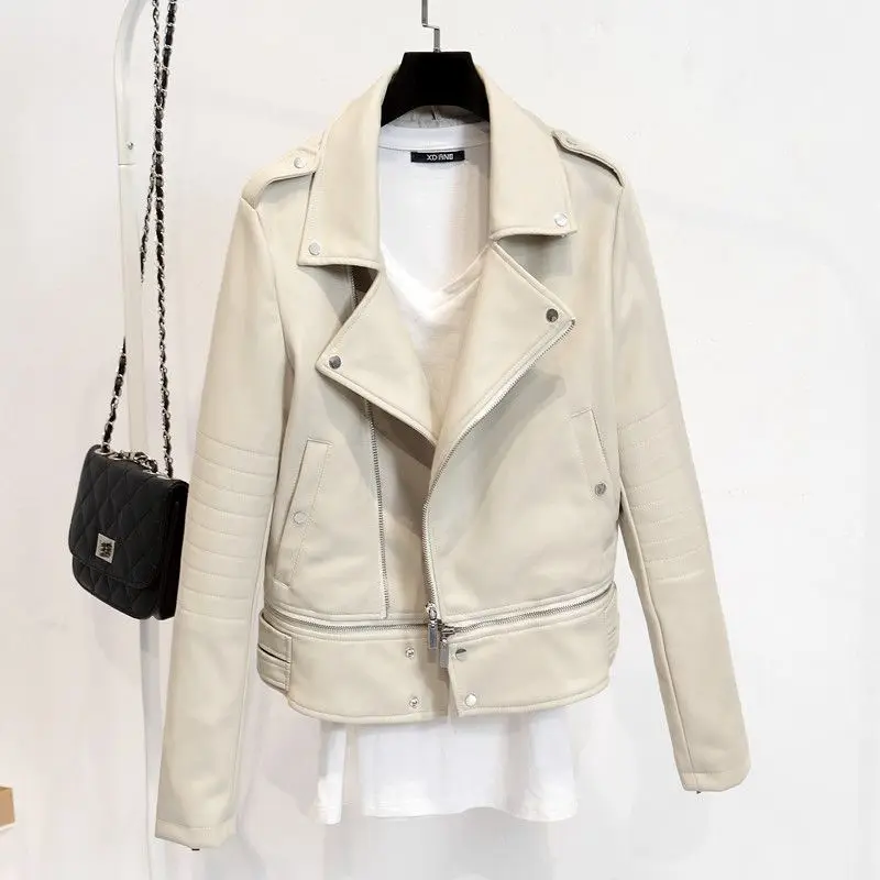 JUANTALK Fashion Spring Autumn Women Soft Faux Washed Leather Jacket Long Sleeve Zipper Detachable Motorcycle PU Jackets Coat 19