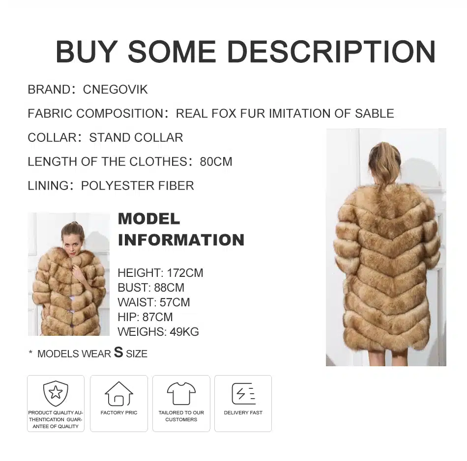 CNEGOVIK 2017 real fur coats for women Imitation of sable real fox fur coat 90cm deep brown stand up collar Jacket 3