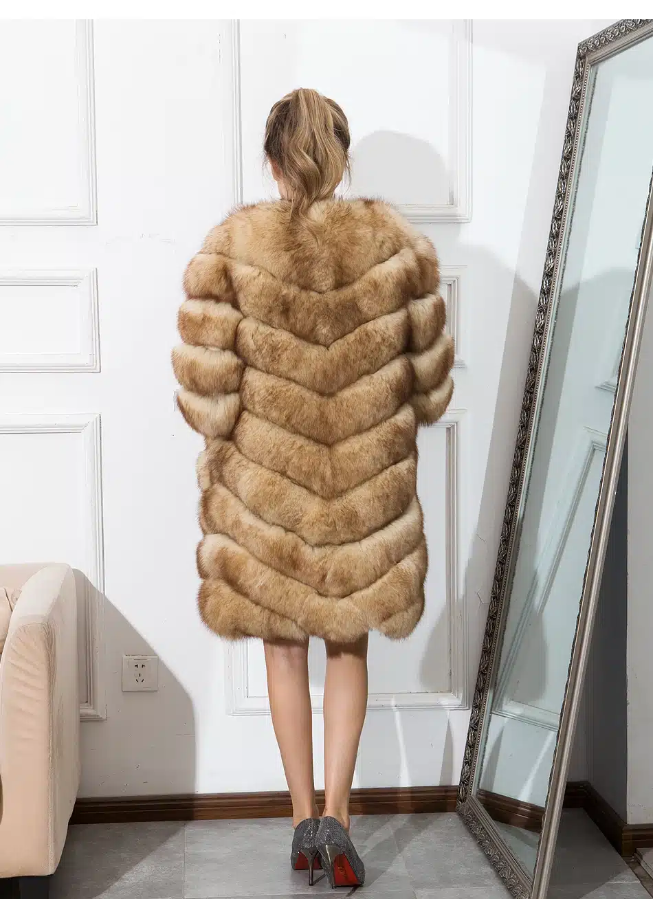 CNEGOVIK 2017 real fur coats for women Imitation of sable real fox fur coat 90cm deep brown stand up collar Jacket 10