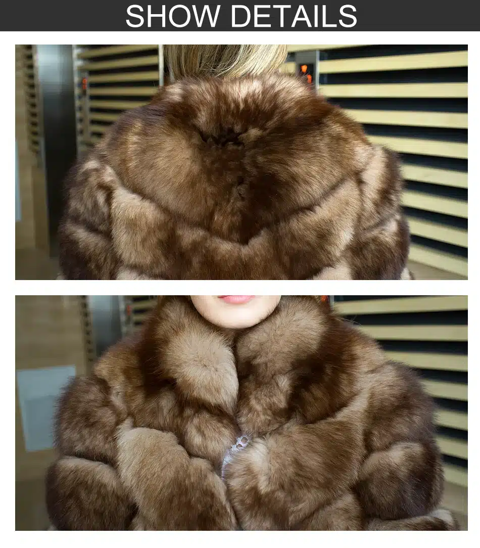 CNEGOVIK 2017 real fur coats for women Imitation of sable real fox fur coat 90cm deep brown stand up collar Jacket 12