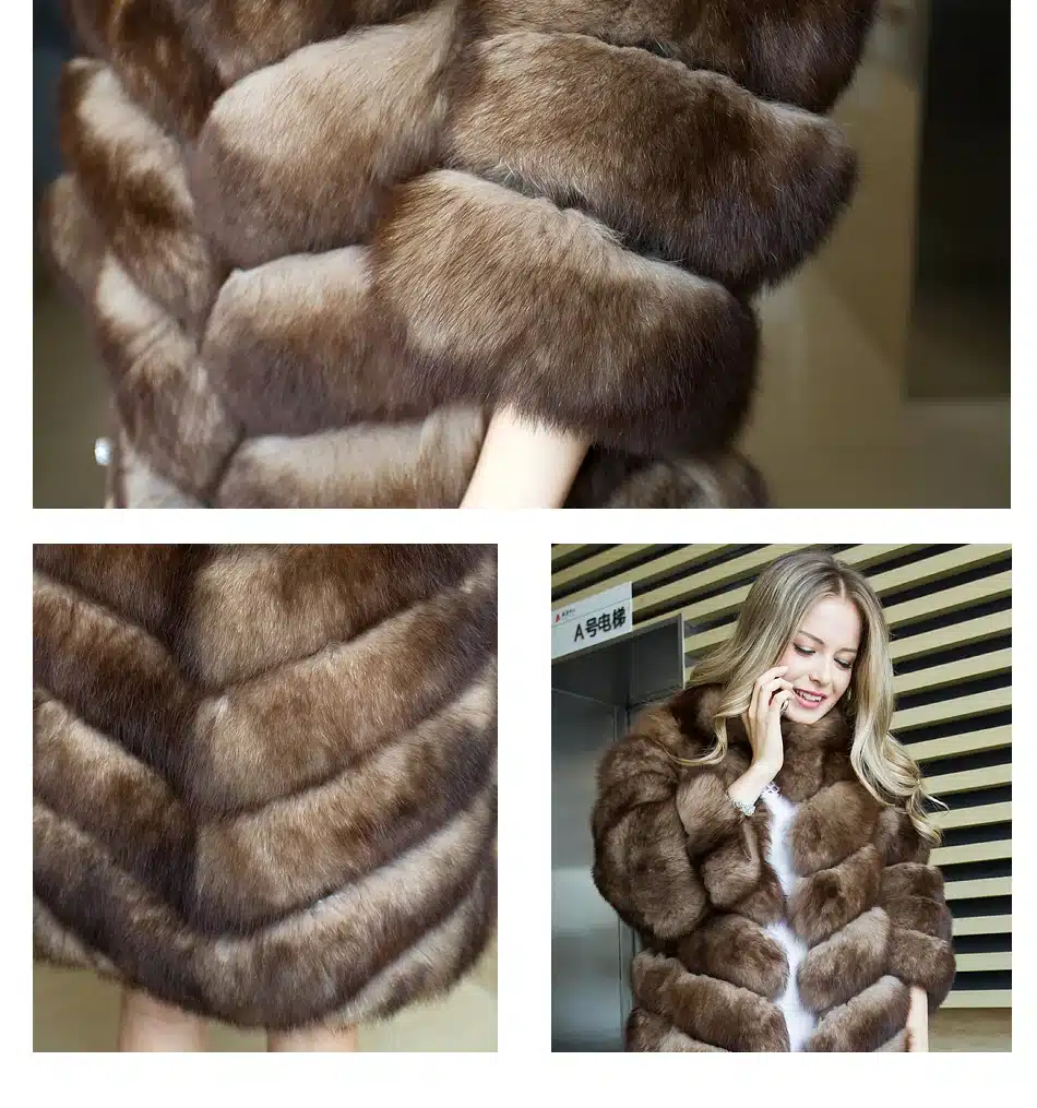 CNEGOVIK 2017 real fur coats for women Imitation of sable real fox fur coat 90cm deep brown stand up collar Jacket 13