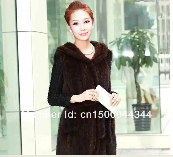 New Genuine knitted mink fur vest hooded mink fur vest warm winter fur coat 2