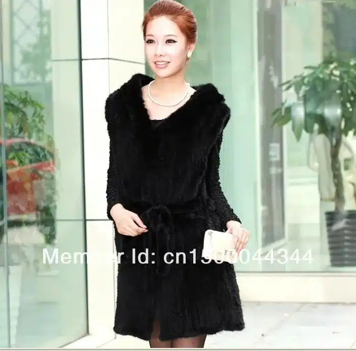 New Genuine knitted mink fur vest hooded mink fur vest warm winter fur coat 5