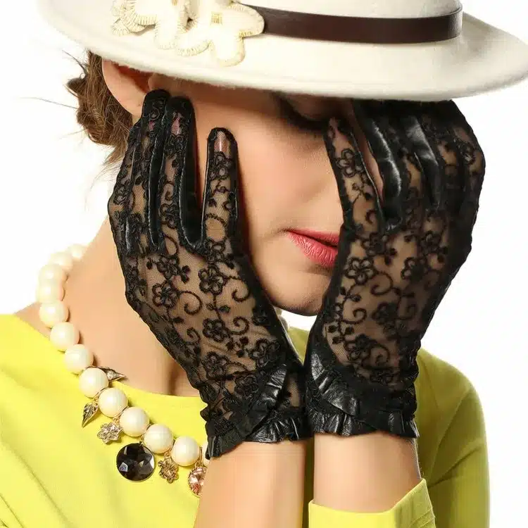 Elegant Women Gloves Genuine Leather Sheepskin Lace Gloves High Quality Fashion Colors Ladies Brand Sunscreen Mittens L095N 27