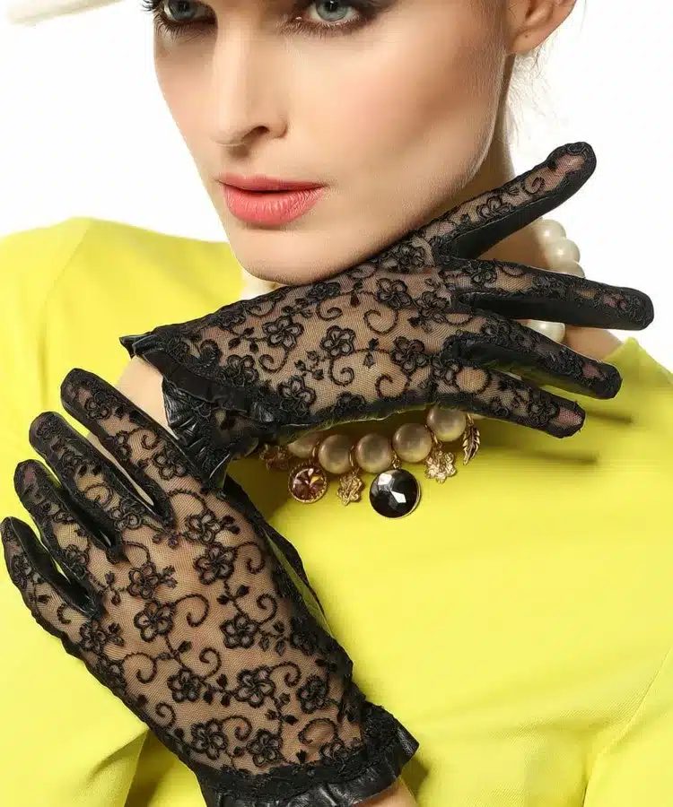 Elegant Women Gloves Genuine Leather Sheepskin Lace Gloves High Quality Fashion Colors Ladies Brand Sunscreen Mittens L095N 28