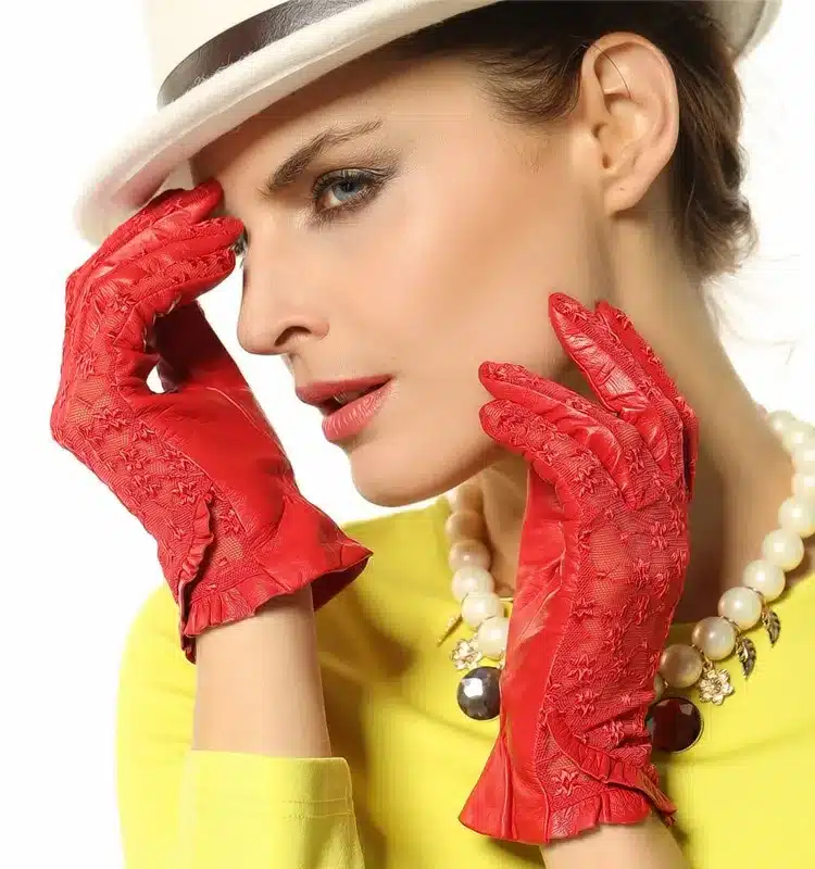 Elegant Women Gloves Genuine Leather Sheepskin Lace Gloves High Quality Fashion Colors Ladies Brand Sunscreen Mittens L095N 30