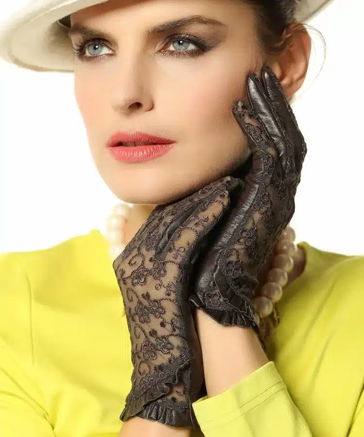 Elegant Women Gloves Genuine Leather Sheepskin Lace Gloves High Quality Fashion Colors Ladies Brand Sunscreen Mittens L095N 39