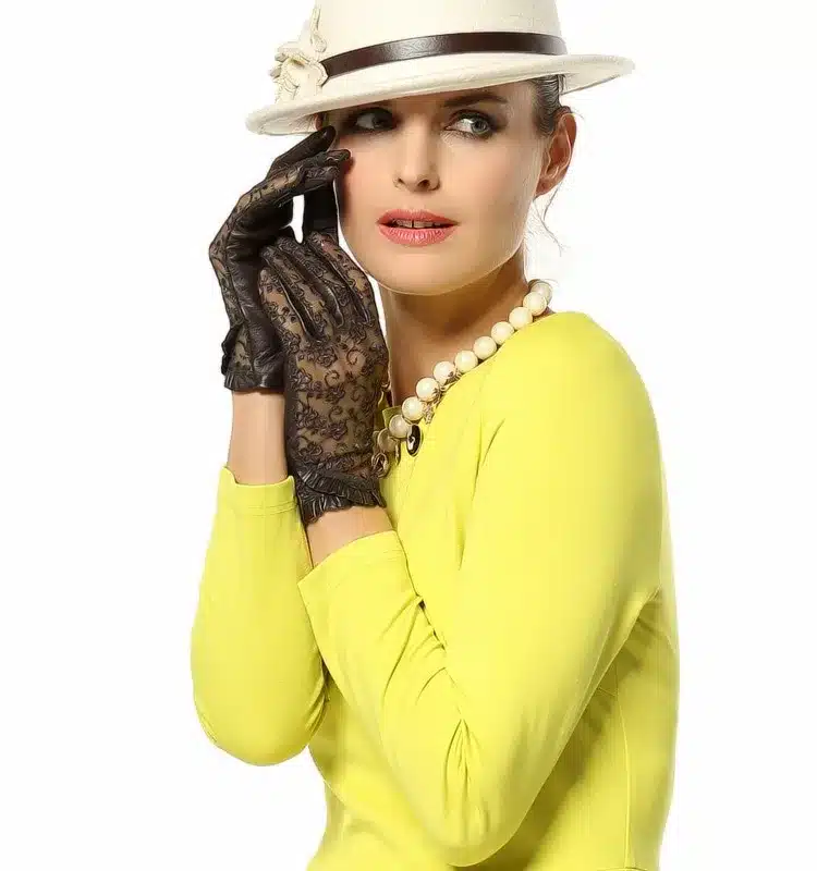 Elegant Women Gloves Genuine Leather Sheepskin Lace Gloves High Quality Fashion Colors Ladies Brand Sunscreen Mittens L095N 40