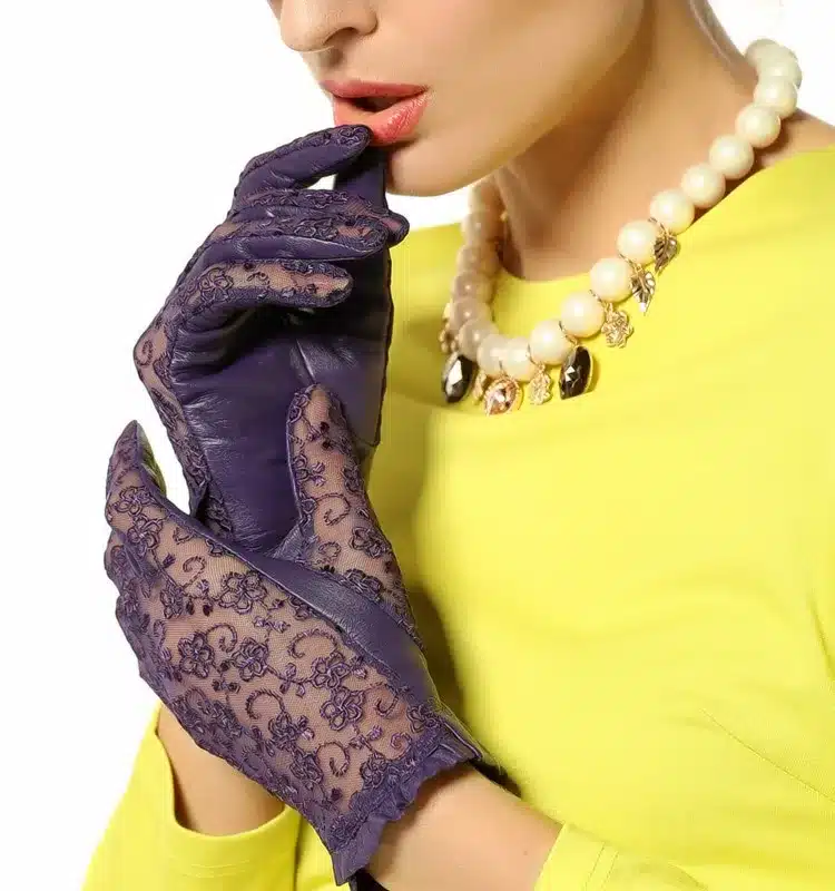 Elegant Women Gloves Genuine Leather Sheepskin Lace Gloves High Quality Fashion Colors Ladies Brand Sunscreen Mittens L095N 43