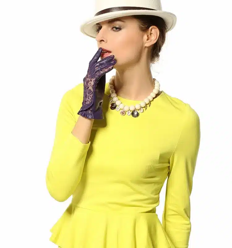 Elegant Women Gloves Genuine Leather Sheepskin Lace Gloves High Quality Fashion Colors Ladies Brand Sunscreen Mittens L095N 44